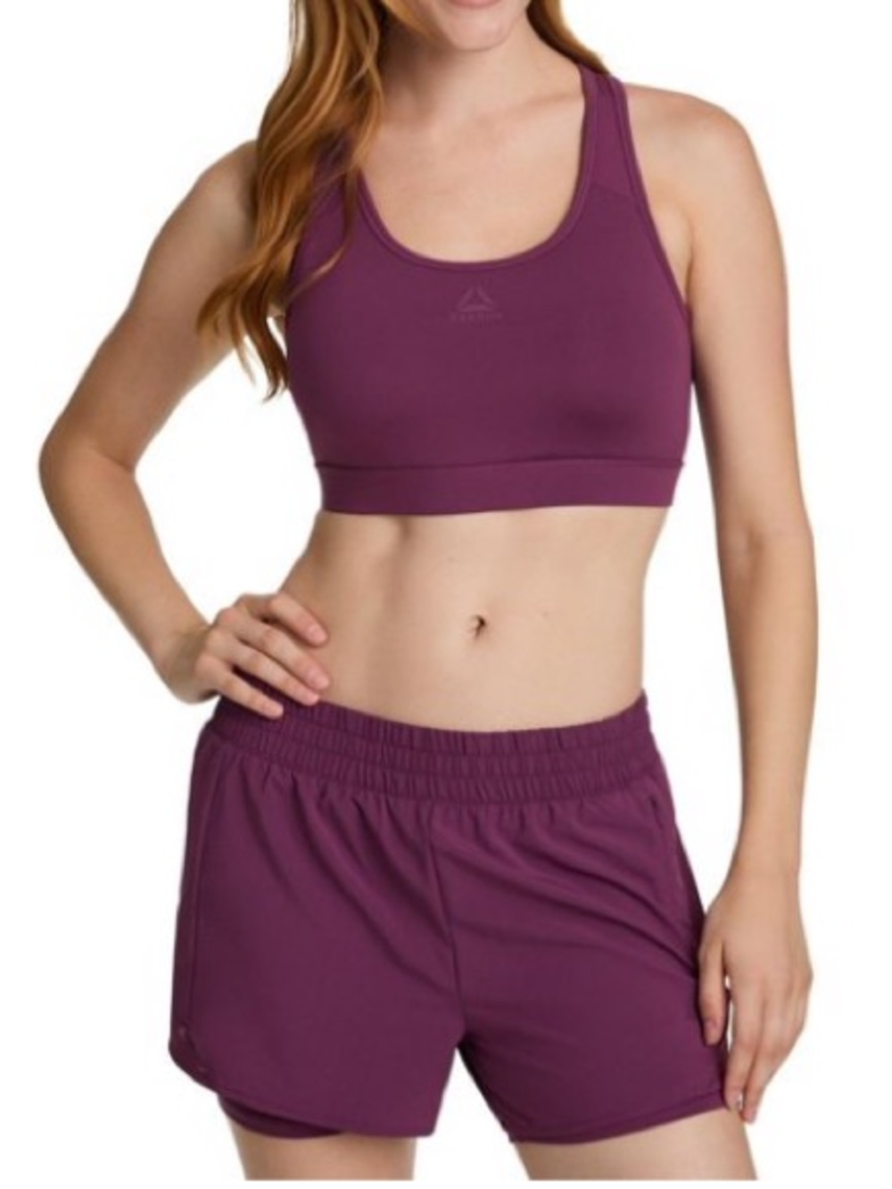 NWT Reebok size Large shorts and sports bra set plum purple